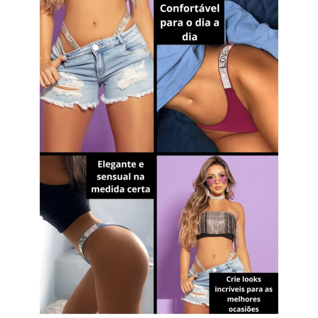 Kit Calcinha Fio Dental Sexy Com Strass Brilho Feminina Sem Costura Confortável